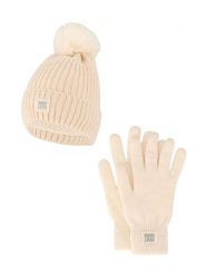 Zestaw damski Winter Thermo – czapka + rękawiczki – kolor złamanej bieli. Białe czapki i kapelusze damskie HEAT KEEPER, na zimę, bez wzorów, z materiału, eleganckie. Za 134.32 zł.