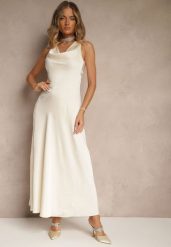 Jasnobeżowa Taliowana Sukienka Vices Wiązana przy Karku Zinvea. Brązowe sukienki damskie Renee, na co dzień, l, bez wzorów, eleganckie, bez kołnierzyka, bez ramiączek, maxi, kopertowe. Za 109.99 zł.