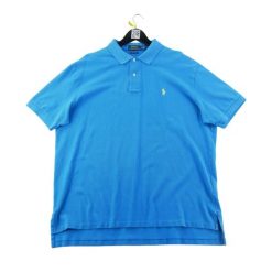 Second life - Koszulka polo męska z krótkim rękawem niebieska - Stan dobry. Niebieskie koszulki polo męskie Ralph Lauren, m, bez wzorów, bez kołnierzyka, bez ramiączek, na golfa. Za 143.46 zł.