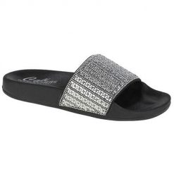 Klapki damskie Skechers Pop Upsnew Spark. Szare klapki damskie Skechers, bez wzorów, z materiału, bez obcasa. Za 189.99 zł.