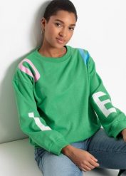 Bluza oversize z miękkiej mieszanki bawełny. Zielone bluzy damskie bonprix, bez wzorów, z bawełny, bez kaptura. Za 99.99 zł.