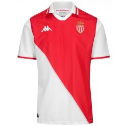 Koszulka domowa AS Monaco 2024/25. Białe koszulki sportowe męskie Kappa, bez wzorów, bez kołnierzyka, bez ramiączek, do piłki nożnej. Za 403.00 zł.