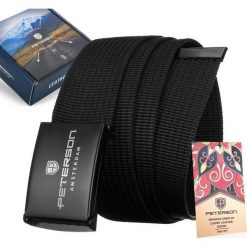 Peterson Parciany pasek męski z czarną klamrą zaciskową Peterson 125. Czarne paski damskie Peterson, bez wzorów. Za 64.62 zł.