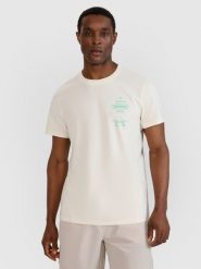 4F T-shirt regular z nadrukiem męski - biały M. Białe koszulki sportowe męskie 4f, m, bez wzorów, z bawełny, klasyczne, bez kołnierzyka. W wyprzedaży za 49.99 zł.