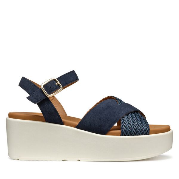 Sandały Geox. Niebieskie sandały damskie Geox, bez wzorów, bez obcasa, na koturnie, bez zapięcia. Za 309.99 zł.