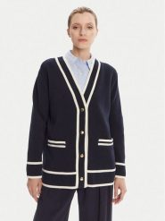 Gant Kardigan 4805340 Granatowy Relaxed Fit. Niebieskie kardigany damskie GANT, xs, bez wzorów, z bawełny, bez kołnierzyka, bez ramiączek, bez kaptura. Za 979.99 zł.