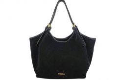 Duża torebka shopper zamszowa - Czarna. Czarne torebki shopper damskie Barberinis, bez wzorów, z jeansu, biznesowe, na ramię, duże, zamszowe, bez dodatków. Za 329.99 zł.