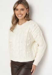 Jasnobeżowy Sweter z Wiskozą i Wełną Aplikacją 3D i Tłoczeniem Vaishira. Brązowe swetry damskie Born2be, na zimę, m, z aplikacjami, z wełny, bez kołnierzyka, bez ramiączek, bez kaptura. Za 89.99 zł.