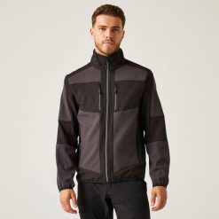 Softshell roboczy hybrydowy unisex E-Volve. Szare kurtki męskie Regatta, m, bez wzorów, z softshellu, sportowe, bez kaptura. W wyprzedaży za 409.99 zł.