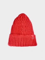 4F Czapka beanie damska - czerwona S. Czerwone czapki i kapelusze damskie 4f, na zimę, bez wzorów, z dzianiny, klasyczne. W wyprzedaży za 29.99 zł.
