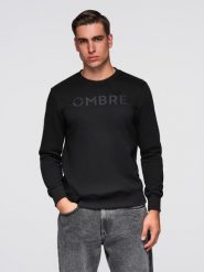 Klasyczna dresowa męska bluza z napisem – czarna V4 - Rozmiar: XL. Czarne bluzy męskie Ombre Clothing, m, bez wzorów, z bawełny, bez kaptura. Za 159.99 zł.