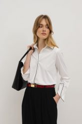 KOSZULA LOTTI BIAŁA L - Flawless. Białe bluzki damskie Flawless, l, bez wzorów, z bawełny, biznesowe, bez kołnierzyka, bez ramiączek. Za 369.00 zł.