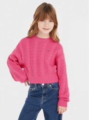 Tommy Hilfiger Sweter KG0KG07629 Różowy Regular Fit. Czerwone swetry dla dziewczynek Tommy Hilfiger, bez wzorów, z bawełny, bez kołnierzyka, bez ramiączek, bez kaptura. Za 399.99 zł.