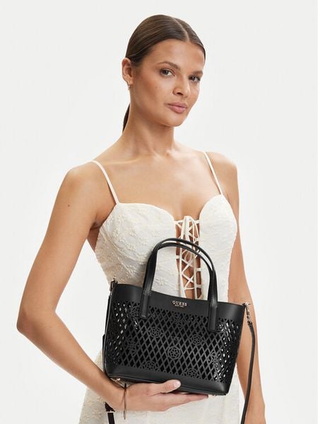 Guess Torebka Letty Mini HWPG99 11750 Czarny. Czarne torebki do ręki damskie Guess, z aplikacjami, ze skóry, bez dodatków. Za 386.99 zł.