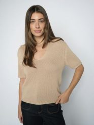 MOS MOSH koszulka z dzianiny - MMArin Kobiety Bawełna (100%) brązowy, L. Brązowe t-shirty damskie Mos Mosh, l, bez wzorów, z bawełny, eleganckie, bez kołnierzyka. Za 349.95 zł.