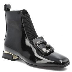 Czarne Botki S.Barski Lakierowane Buty Damskie. Czarne kozaki damskie S.BARSKI, z lakierowanej skóry, bez obcasa. Za 254.99 zł.