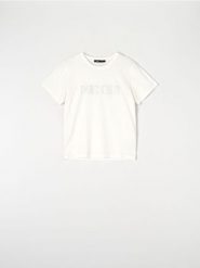 Koszulka z napisem - kremowy. Białe t-shirty damskie Sinsay, l, bez wzorów, z bawełny, bez kołnierzyka. Za 29.99 zł.