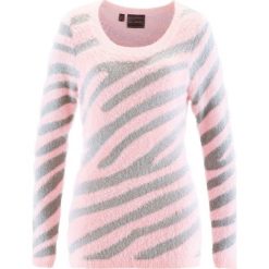 Sweter bonprix pastelowy jasnoróżowy - srebrny wzorzysty. Swetry damskie marki bonprix. Za 49.99 zł.