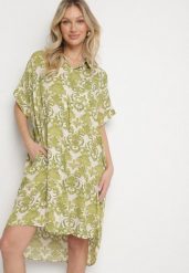 Ciemnozielona Pudełkowa Sukienka Koszulowa z Wiskozy w Ornamentalny Print Vanisse. Zielone sukienki damskie Born2be, na co dzień, na lato, l, bez wzorów, z wiskozy, bez kołnierzyka, bez ramiączek, mini, koszulowe. Za 74.99 zł.