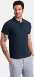 Ombre Jednokolorowa koszulka męska polo BASIC z dzianiny pique - granatowa V2 OM-POBS-0100 XXL. Koszulki polo męskie Ombre, m, bez wzorów, z dzianiny, bez ramiączek. Za 79.99 zł.
