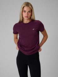 4F T-shirt regular gładki damski - fioletowy XL. Fioletowe t-shirty damskie 4f, uniwersalny, bez wzorów, z bawełny, klasyczne, bez kołnierzyka. Za 49.99 zł.
