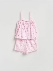 Wzorzysta piżama dwuczęściowa - lawendowy. Fioletowe piżamy damskie Reserved, l, bez wzorów, z bawełny, bez ramiączek. Za 99.99 zł.