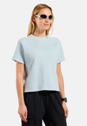 Koszulka z krótkim rękawem damska ODLO T-shirt crew neck s/s CUBIC. Niebieskie koszulki sportowe damskie Odlo, m, bez wzorów, z dzianiny, bez kołnierzyka, bez ramiączek, na fitness i siłownię. Za 249.99 zł.