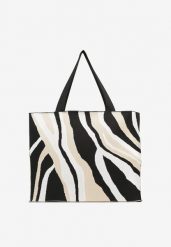 Beżowa Torebka Shopper z Suwakiem w Abstrakcyjny Print Salidrea. Brązowe torebki shopper damskie Born2be, bez wzorów, eleganckie, bez dodatków. Za 74.99 zł.