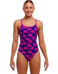 Strój do pływania menstruacyjny FUNKITA Pinky Palms - Diamond Secure. Czerwone kostiumy jednoczęściowe damskie FUNKITA, l, bez wzorów, z elastanu, wakacyjne, do pływania. Za 209.99 zł.