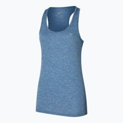 Koszulka do biegania damska Mizuno Impulse Core Tank. Niebieskie koszulki sportowe damskie Mizuno, xs, bez wzorów, ze skóry, bez kołnierzyka, bez ramiączek, do biegania. Za 59.99 zł.