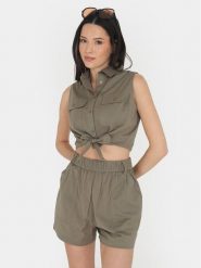 Brave Soul Koszula LWT-548ELIZABETH Khaki Straight Fit. Brązowe bluzki damskie Brave Soul, s, bez wzorów, z bawełny, bez kołnierzyka, bez ramiączek. Za 69.99 zł.