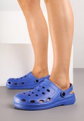 Niebieskie Klapki z Ażurową Cholewką Lumacine. Niebieskie klapki damskie Born2be, w ażurowe wzory, klasyczne, bez obcasa, na płaskiej podeszwie. Za 29.99 zł.