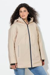 Damskie Kurtka funkcyjna HYPRAR wodoodporna trapezowy krój kaptur. Brązowe kurtki damskie Ulla Popken, plus size, bez wzorów, z materiału, z kapturem. Za 699.99 zł.