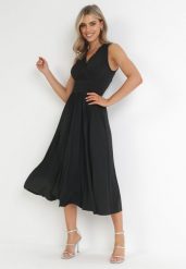 Czarna Sukienka Midi Bez Rękawów z Plisowanym Dołem Dreana. Czarne sukienki damskie Born2be, na imprezę, l, bez wzorów, eleganckie, bez kołnierzyka, bez ramiączek, midi, plisowane. Za 169.99 zł.