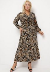 Czarno-Brązowa Sukienka Maxi w Abstrakcyjny Print Wiązana w Pasie Elennora. Czarne sukienki damskie Born2be, na lato, l, bez wzorów, bez kołnierzyka, bez ramiączek, maxi. Za 99.99 zł.