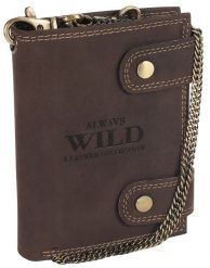 Portfel skórzany z łańcuchem Always Wild 2901-BIC brązowy. Brązowe portfele męskie Always Wild, bez wzorów, z nubiku. Za 57.99 zł.