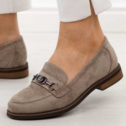 Khaki zamsz lekkie mokasyny damskie Potocki 12572. Brązowe mokasyny damskie POTOCKI, z jeansu, biznesowe. Za 189.00 zł.