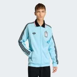 Wyjazdowa bluza reprezentacyjna Belgia. Niebieskie bluzy męskie Adidas, xl, bez wzorów, z dresówki, bez kaptura, do piłki nożnej. Za 529.00 zł.
