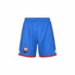 Szorty SM Caen Kombat Ryder 2022/23. Czerwone krótkie spodenki sportowe męskie Kappa, bez wzorów, do piłki nożnej. Za 224.50 zł.