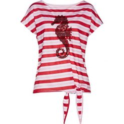 Shirt z przewiązaniem bonprix czerwono-biało-jasnoróżowy. Bluzki damskie bonprix. Za 74.99 zł.