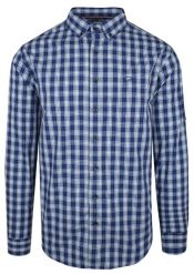 Koszula Casualowa, Granatowa w Kratkę z Kiszonką, Bawełniana, Długi Rękaw -PAKO JEANS. Niebieskie koszule męskie Pako Jeans, l, bez wzorów, z bawełny, casualowe, bez kołnierzyka, bez ramiączek. Za 175.00 zł.