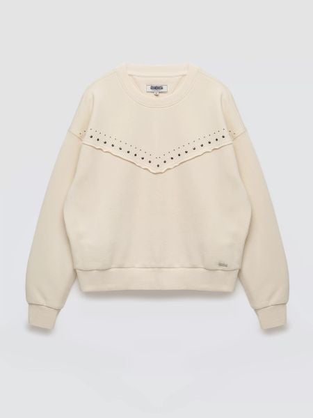 Bluza damska z linii Authentic perłowa Frolia 103. Białe bluzy damskie Big Star, l, z aplikacjami, z dzianiny, bez kaptura. W wyprzedaży za 119.99 zł.