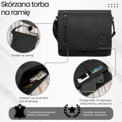 Męska czarna torba na ramie ze skóry naturalnej vintage Paolo Peruzzi T-147-HBL. Czarne torby na ramię męskie bez wzorów, ze skóry, biznesowe, na ramię. Za 359.00 zł.