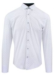 Męska Koszula, Taliowana (Slim Fit) - Rigon - Biała w Drobny Wzór. Białe koszule męskie Rigon, m, bez wzorów, z bawełny, biznesowe, bez kołnierzyka, bez ramiączek. Za 139.00 zł.