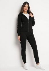 Czarny Komplet Dresowy z Zasuwaną Bluzą i Joggerami Bregida. Czarne bluzy damskie Born2be, l, bez wzorów, z dresówki, z kapturem, na fitness i siłownię. Za 119.99 zł.