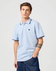 WRANGLER MĘSKA KOSZULKA POLO SHIRT NIAGARA MIST 112362830. Koszulki polo męskie Wrangler, m, bez wzorów, bez ramiączek. Za 89.99 zł.