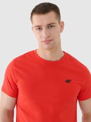 4F T-shirt regular gładki męski - czerwony S. Czerwone koszulki sportowe męskie 4f, m, bez wzorów, z bawełny, klasyczne, bez kołnierzyka. Za 49.99 zł.