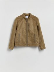 Kurtka biker z imitacji zamszu - jasny zielony. Zielone kurtki męskie Reserved, l, bez wzorów, bez kaptura. Za 259.99 zł.