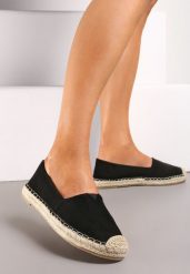 Czarne Espadryle na Płaskiej Jutowej Podeszwie Lenarssa. Czarne espadryle damskie Renee, bez wzorów, boho, bez obcasa, na płaskiej podeszwie, bez zapięcia. Za 49.99 zł.