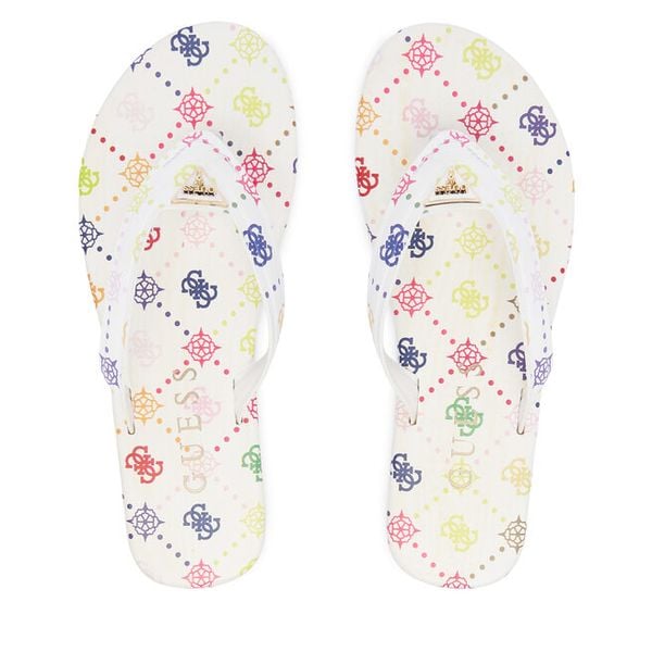 Japonki Guess. Białe klapki damskie Guess, z aplikacjami, bez obcasa. Za 177.99 zł.